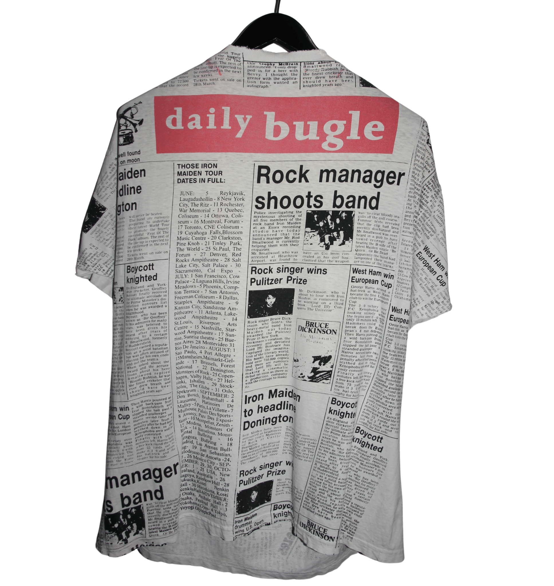 Iron Maiden 1992 Be Quick Or Be Dead Newspaper All Over Print Shirt - Faded AU