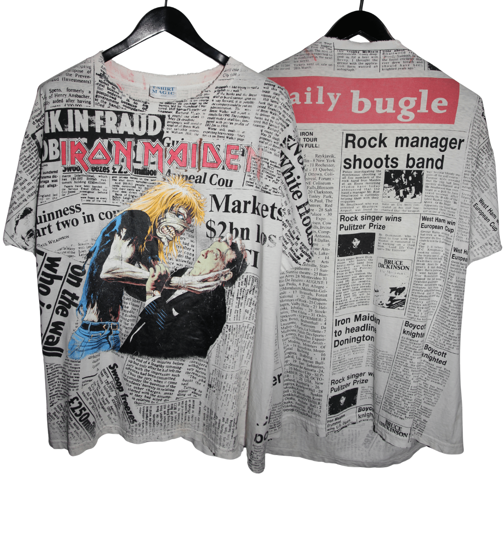 Iron Maiden 1992 Be Quick Or Be Dead Newspaper All Over Print Shirt - Faded AU