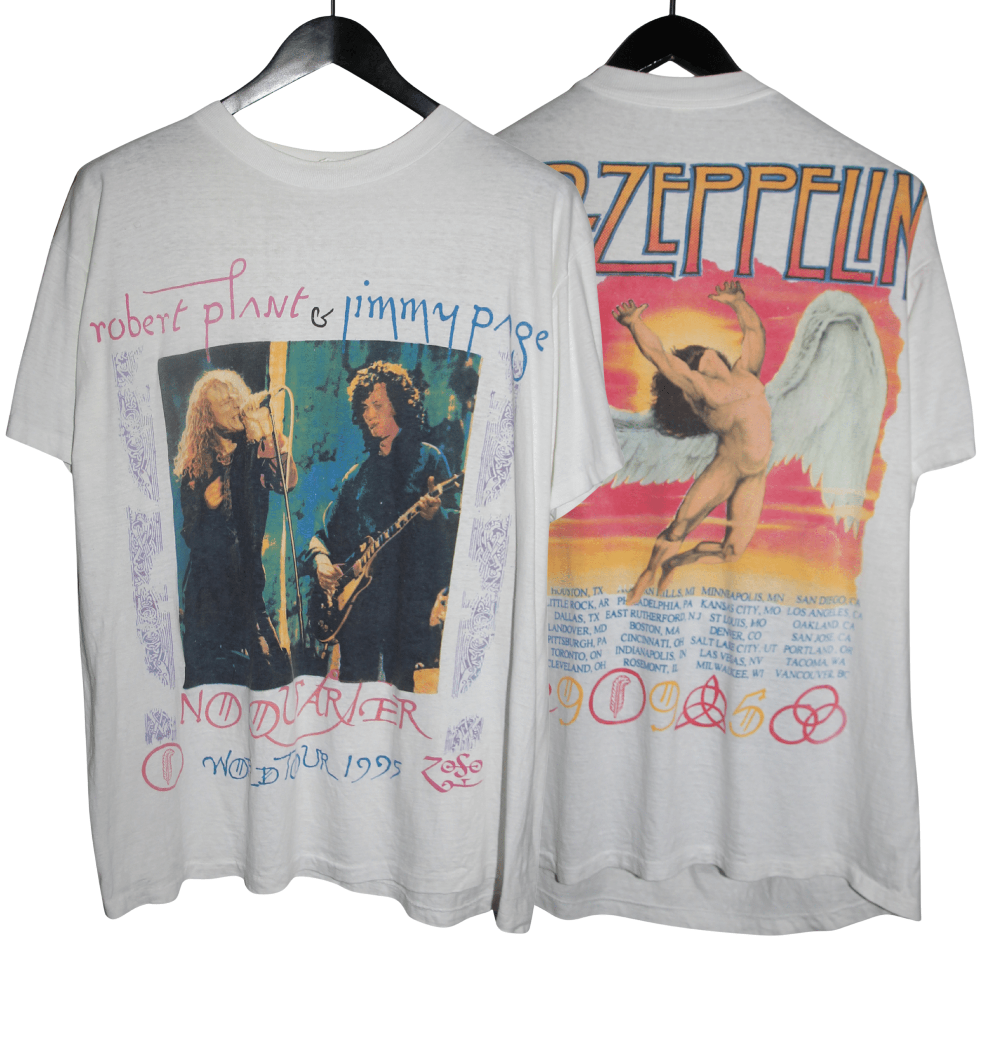 Robert Plant & Jimmy Page 1995 No Quarter Tour Shirt - Faded AU