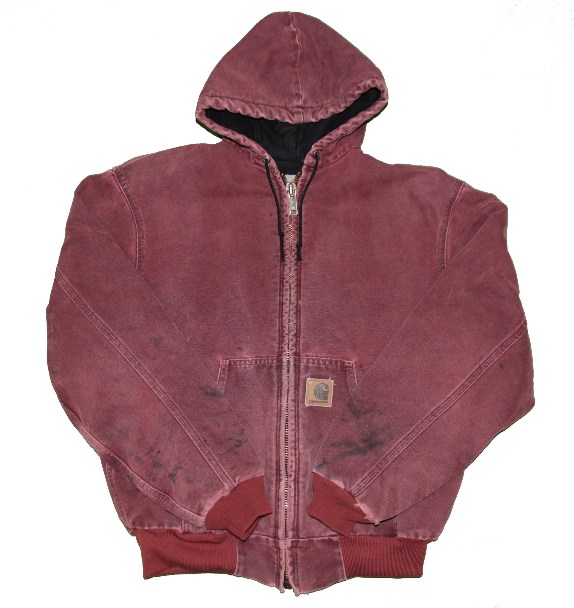 Vintage 90's Carhartt Hooded Worker Jacket Maroon - Faded AU