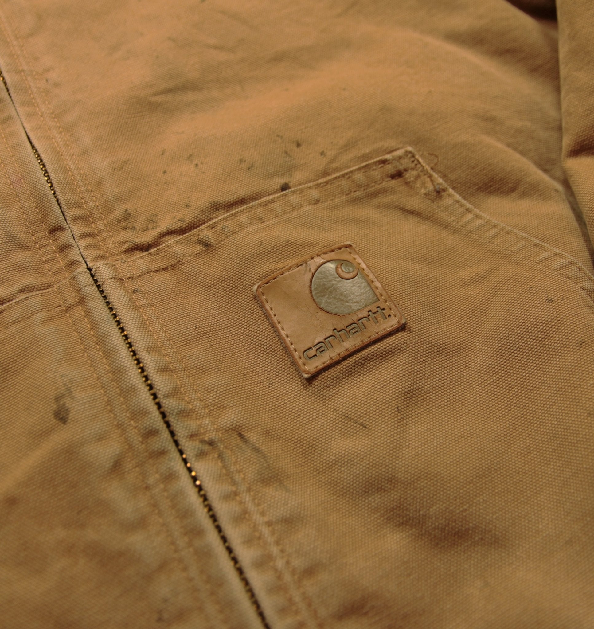 Vintage 90's Carhartt Hooded Worker Jacket Tan - Faded AU