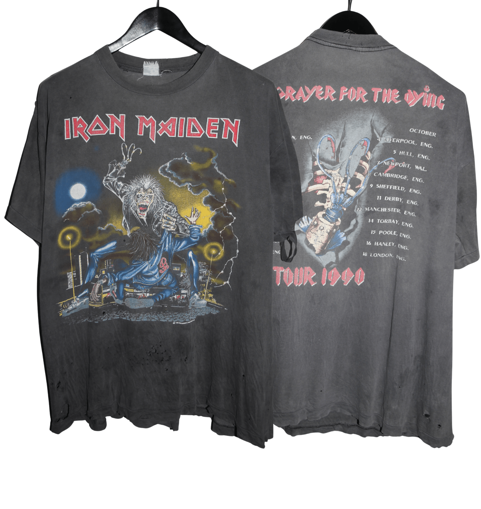 Iron Maiden 1990 No Prayer For The Dying Tour Shirt - Faded AU