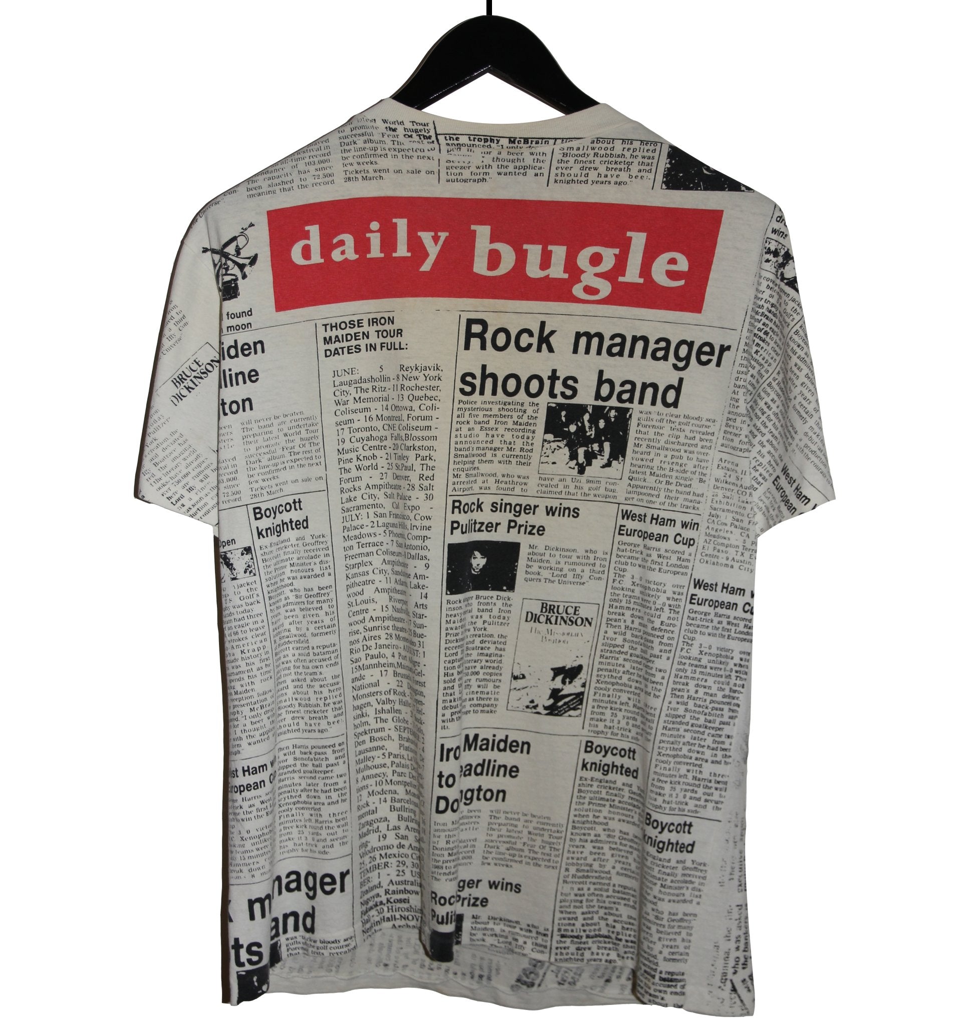 Iron Maiden 1992 Be Quick Or Be Dead Newspaper All Over Print Shirt - Faded AU