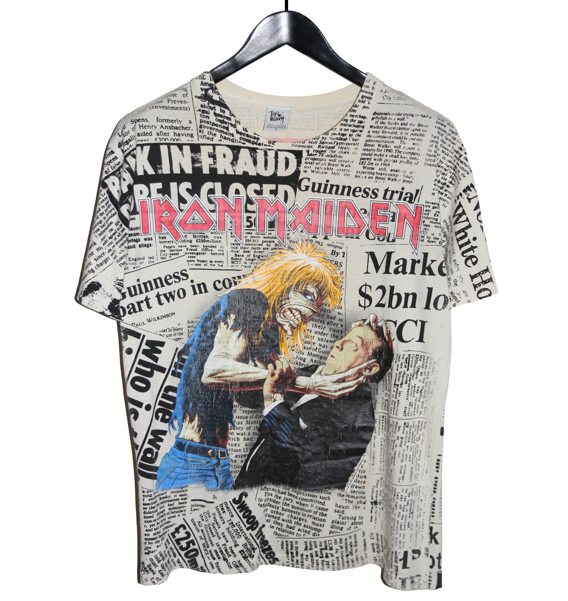 Iron Maiden 1992 Be Quick Or Be Dead Newspaper All Over Print Shirt - Faded AU