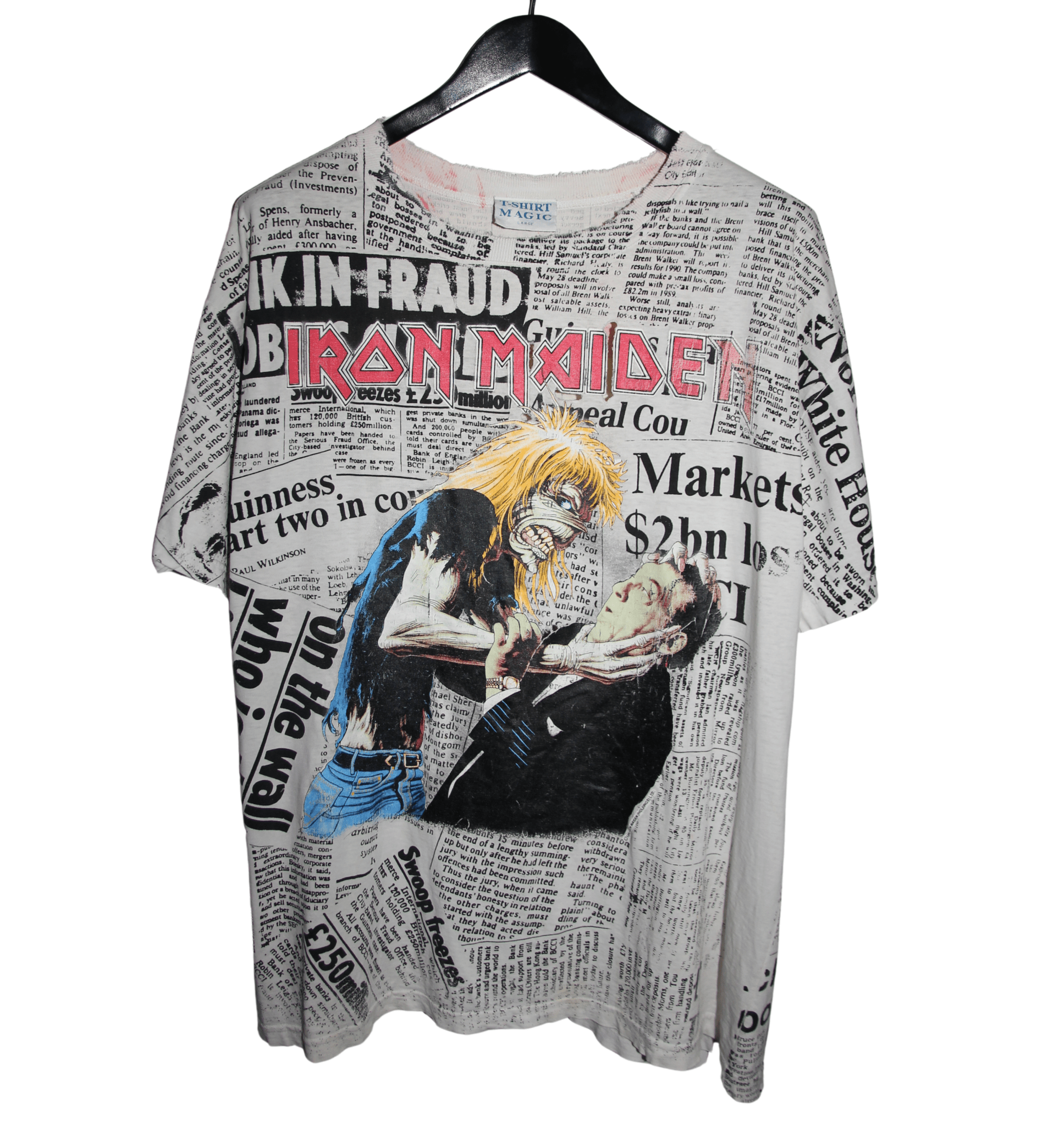 Iron Maiden 1992 Be Quick Or Be Dead Newspaper All Over Print Shirt - Faded AU