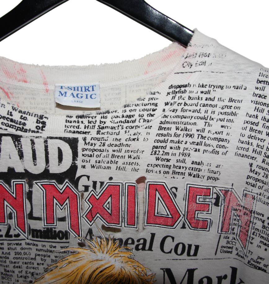 Iron Maiden 1992 Be Quick Or Be Dead Newspaper All Over Print Shirt - Faded AU