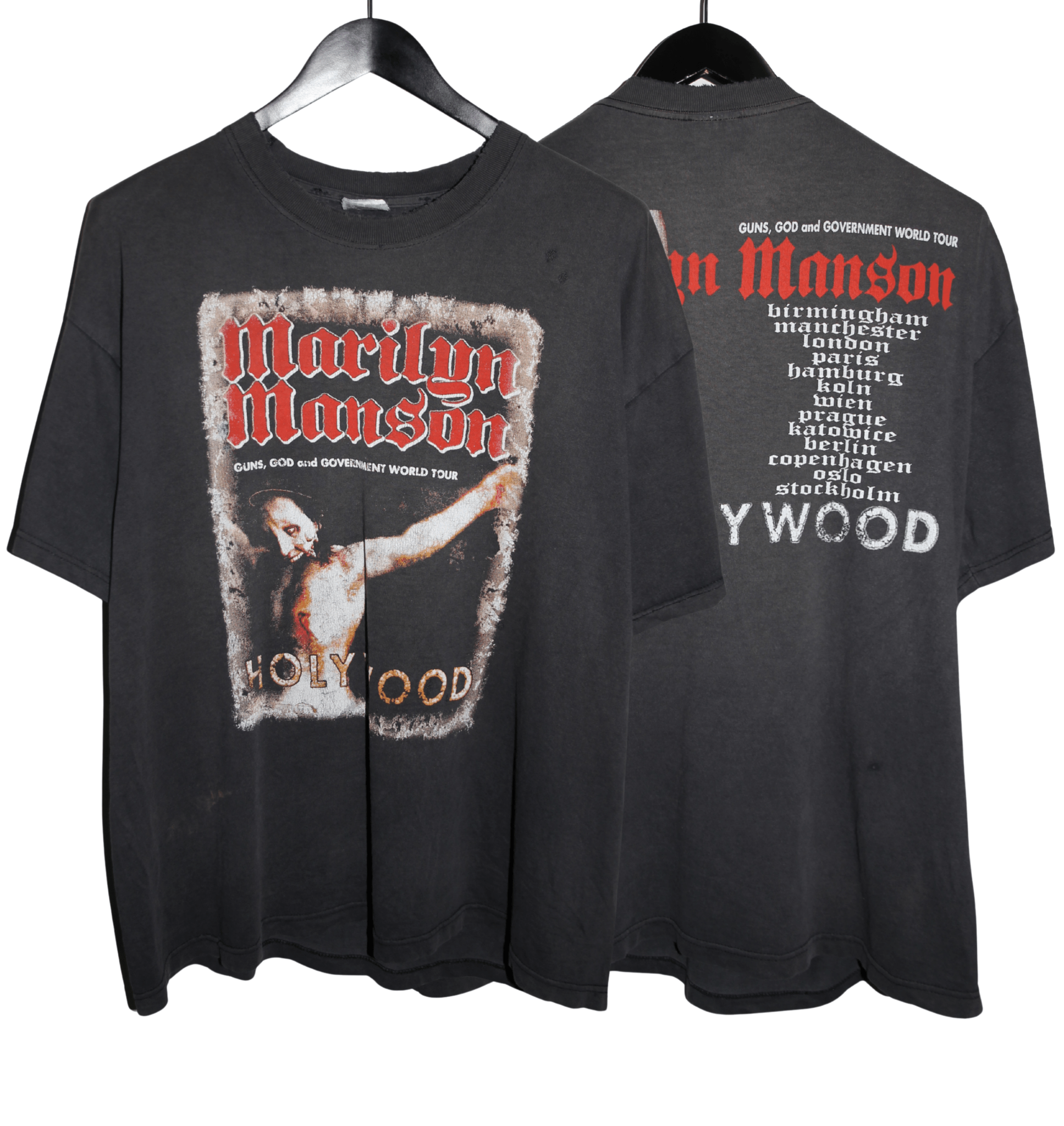 Marilyn Manson 2002 God Guns and Government World Tour Shirt - Faded AU