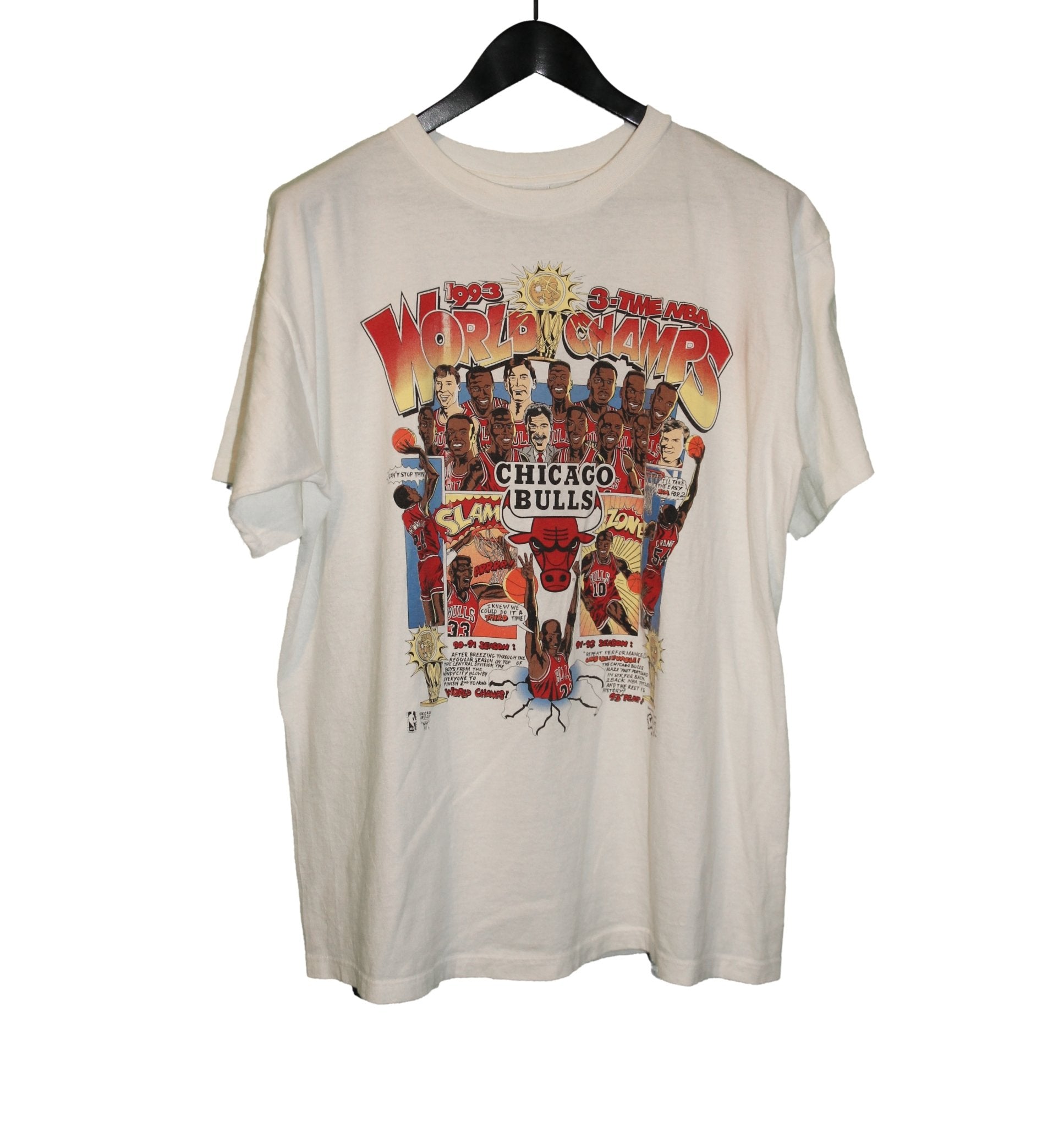 1993 3 Peat Chicago Bulls Single Stitch FOTL T-Shirt – Red Vintage Co