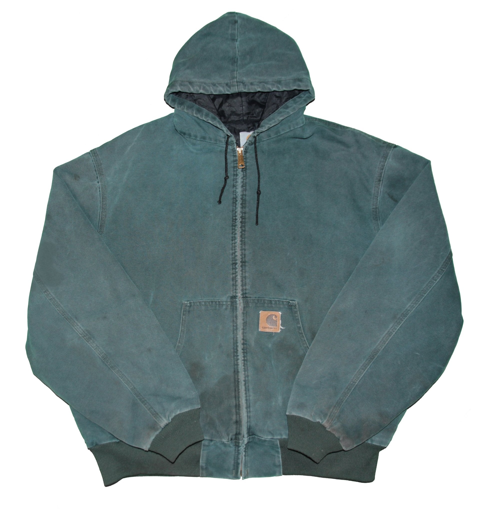 Vintage 90's Carhartt Hooded Worker Jacket Green - Faded AU