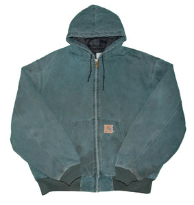 Vintage 90's Carhartt Hooded Worker Jacket Green - Faded AU