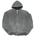 Vintage 90's Carhartt Hooded Worker Jacket Grey - Faded AU