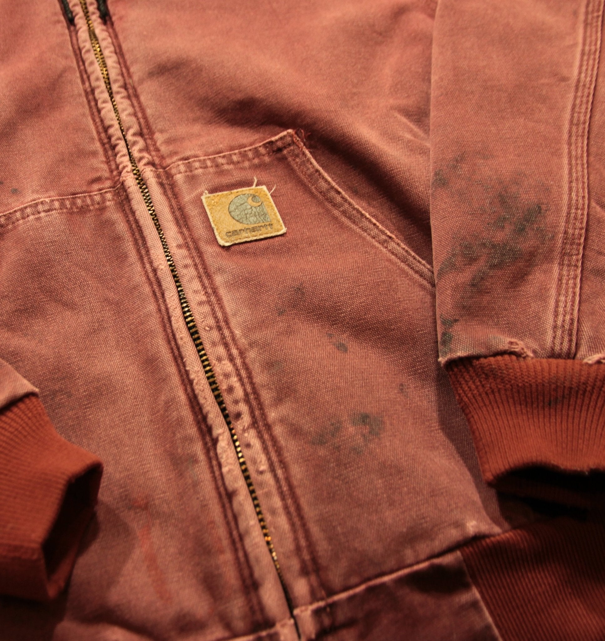 Vintage 90 s Carhartt Hooded Worker Jacket Maroon Faded AU