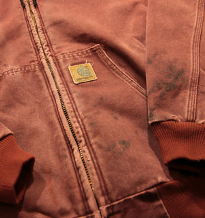 Vintage 90's Carhartt Hooded Worker Jacket Maroon - Faded AU