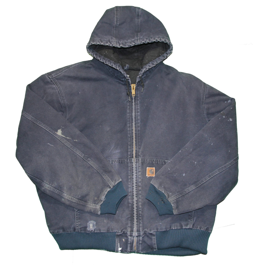 Vintage 90's Carhartt Hooded Worker Jacket Navy - Faded AU